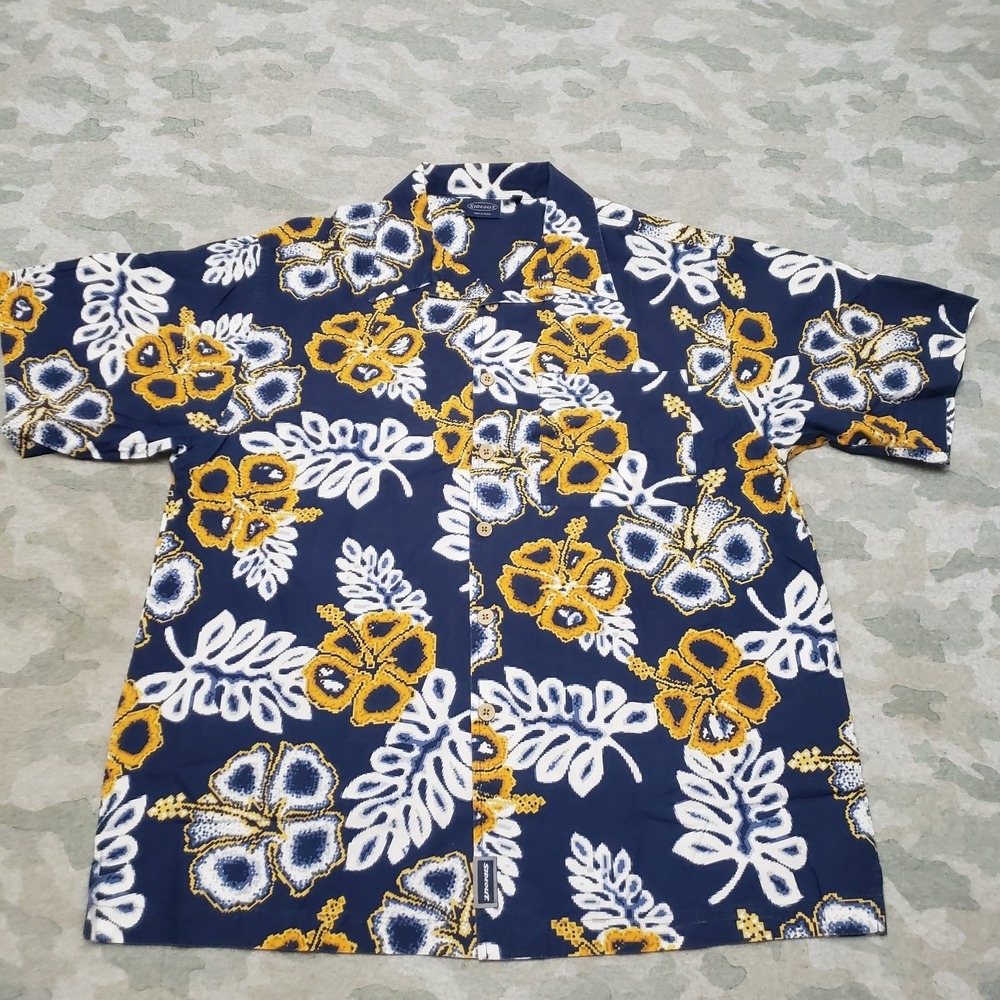 Sideout Hawaiian Shirt Mens Large Blue Short Sleeve Button-Up Hibiscus Beach